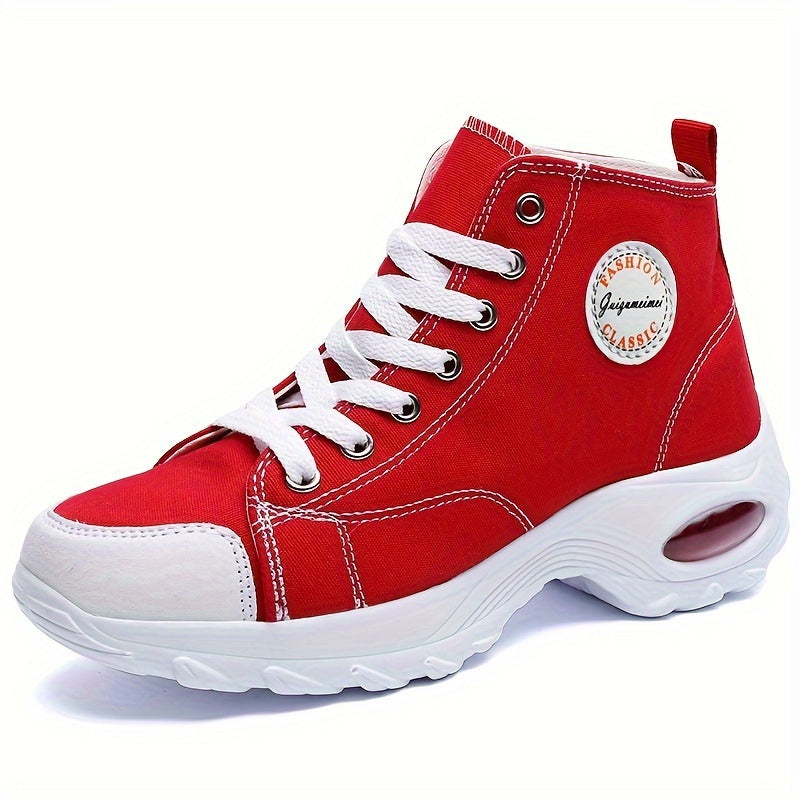 Women's Solid Color Casual Sneakers, Lace Up Platform Soft Sole Walking Skate Shoes, High-top Comfort Canvas Preppy Shoes