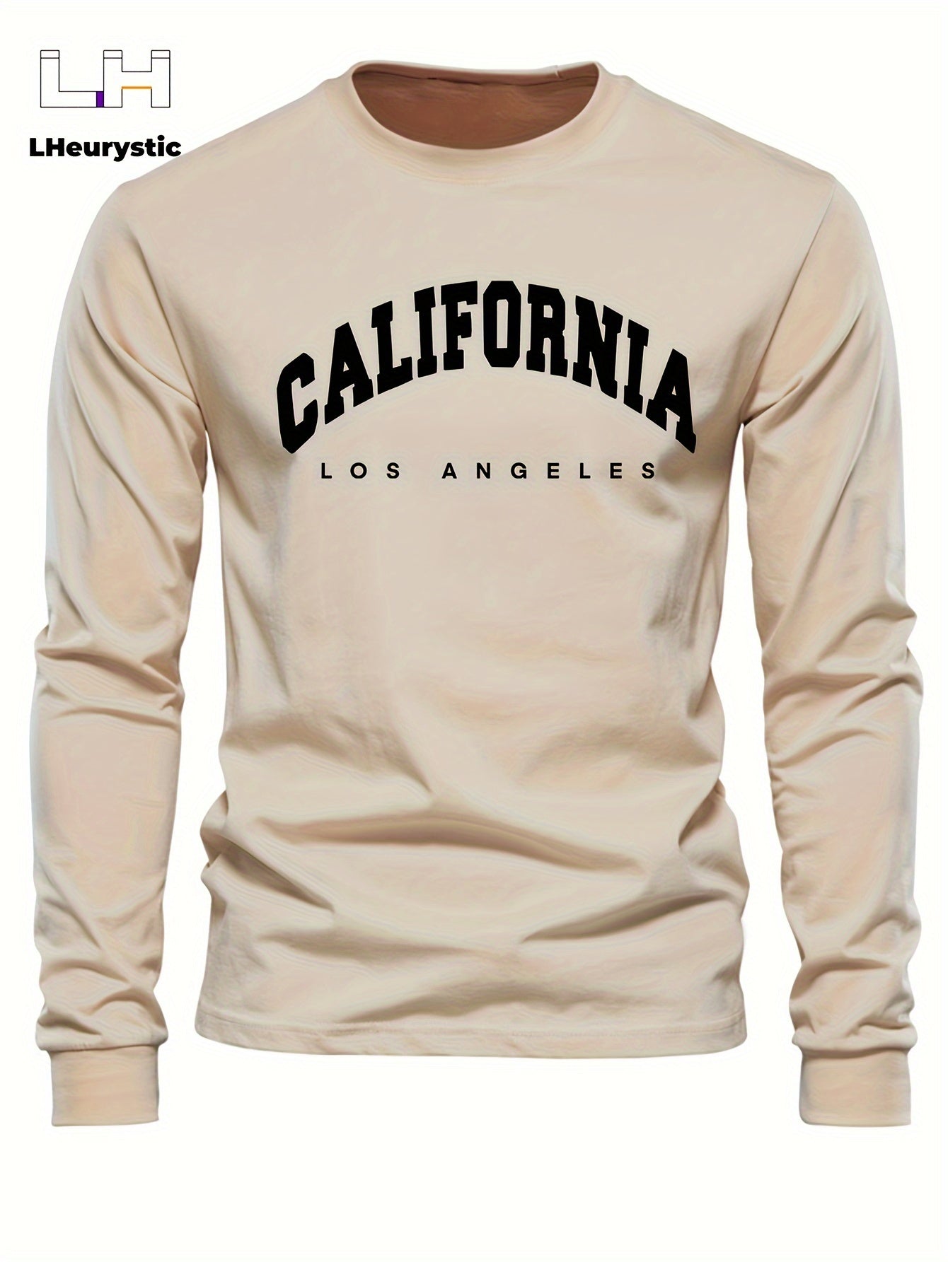 LA California Print Tee Shirt, Tees For Men, Casual Long Sleeve T-shirt