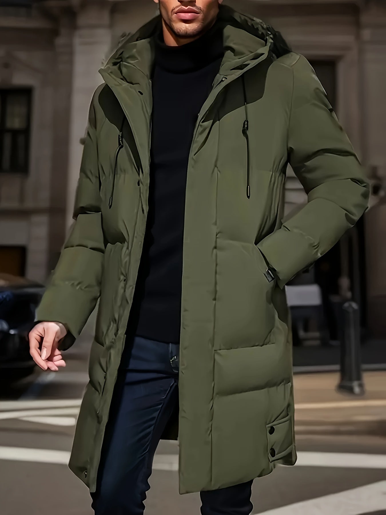 Men's Solid Color Down Alternative Jacket, Comfy Warm Trendy Winter Cold-proof Outwear As Gift