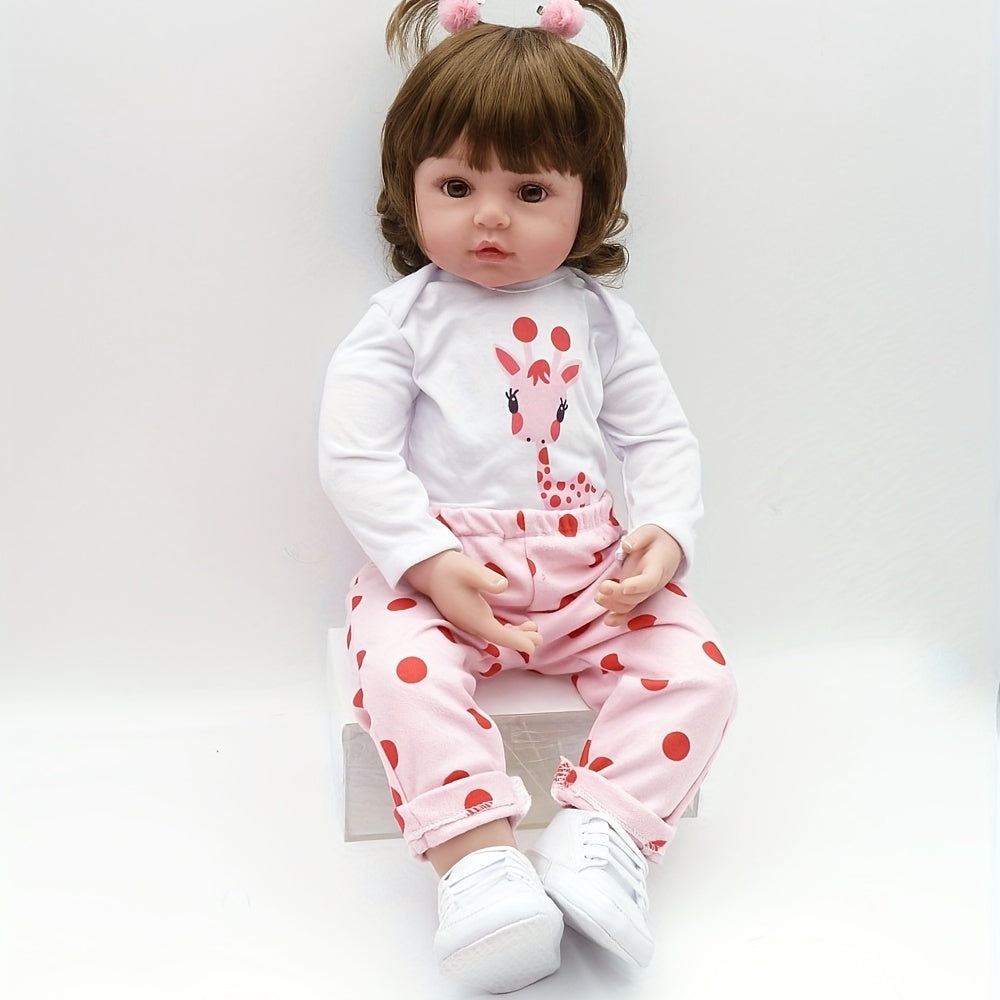 19 Inch/ 48 Cm Soft Vinyl Reborn Doll, Lovely Baby Girl With Hairwig In Pink Clothes And A Plush Giraffe Toy, Halloween/Thanksgiving Day/Christmas gift Carnival