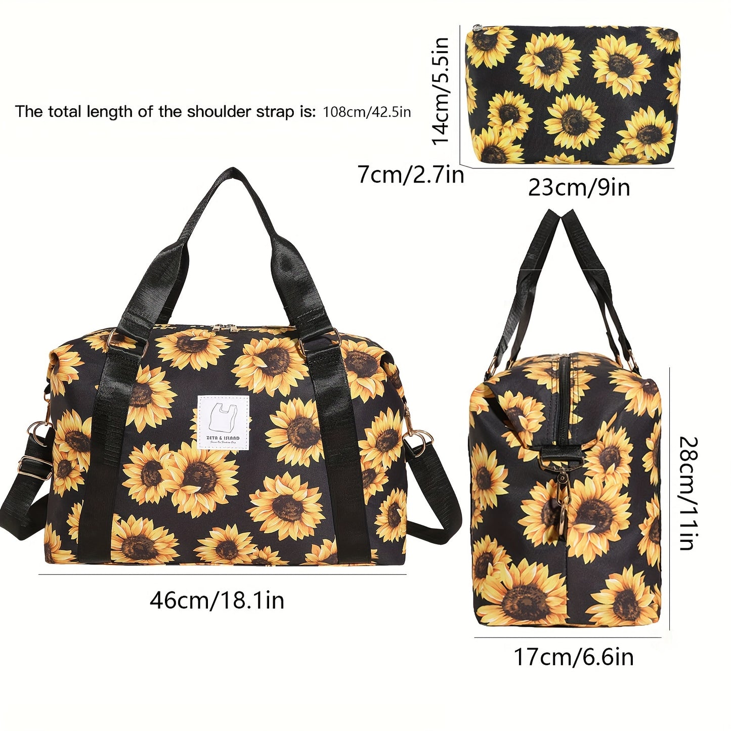 1pc/2pcs Sunflower Graphic Duffle Bag, Sports Fitness Gym Yoga Tote, Weekender Overnight Bag & Luggage Suitcase Organizer