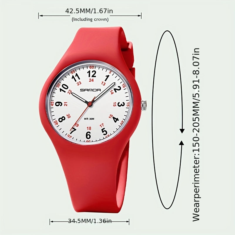 Sanda Women's Elegant Quartz Watch - Luminous, with Silicone Band, Sporty Round Analog Display