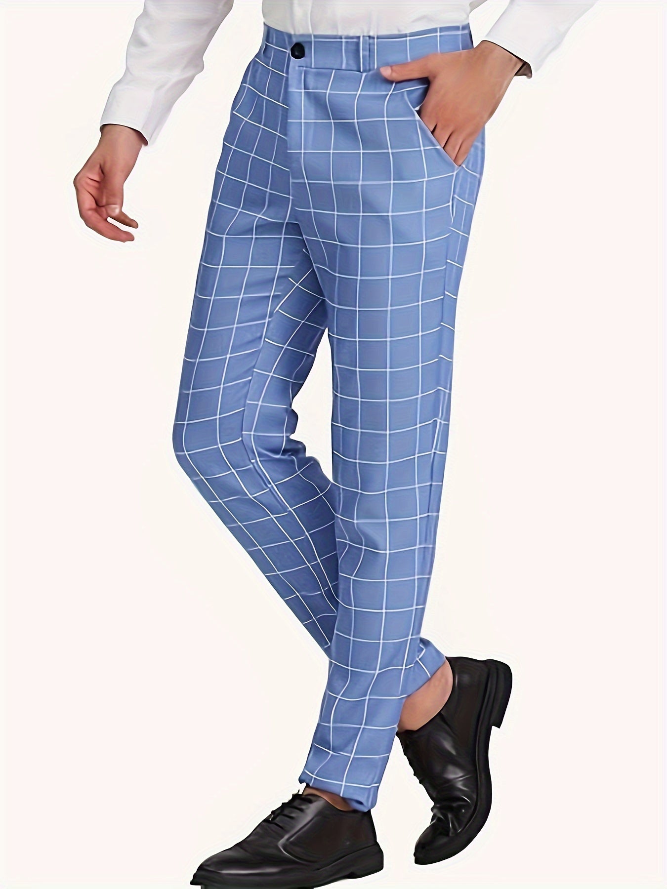 Classic Plaid Design Dress Pants, Men's Formal Slightly Stretch Dress Pants For Business Occasions