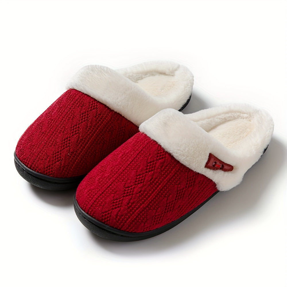 Solid Color Slippers, Casual Slip On Plush Lined Shoes, Comfortable Indoor Home Slippers