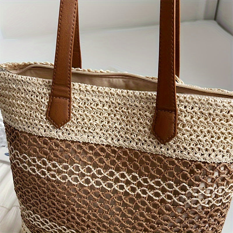 Casual Style Tote Bag With Tassel, Large Capacity Fabric Bag, Beach And Travel Bag For Women