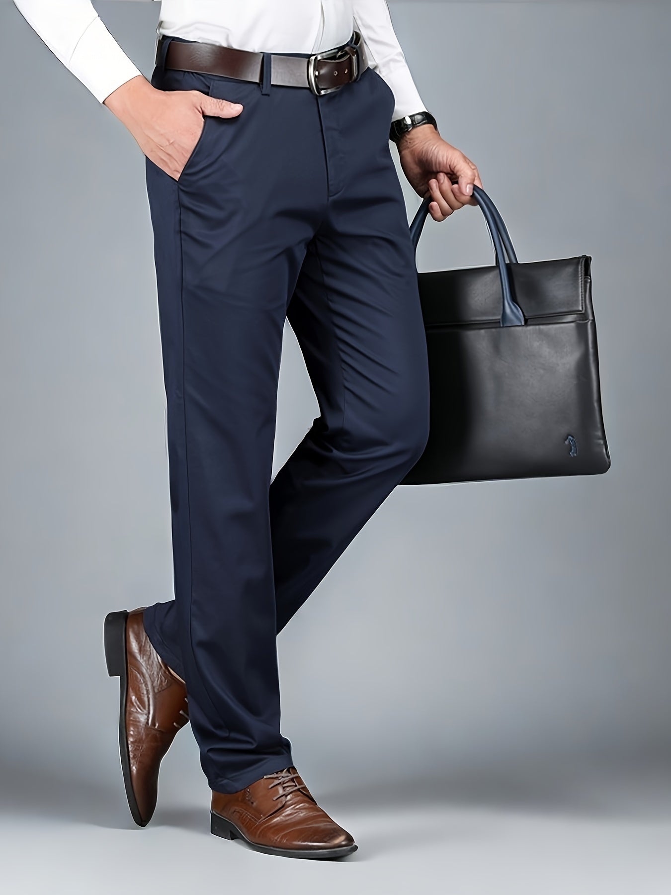 Solid Dress Pants For Men, Lightweight And Comfy Regular Fit And Cuffed Pants For All Seasons Business And Casual Wear