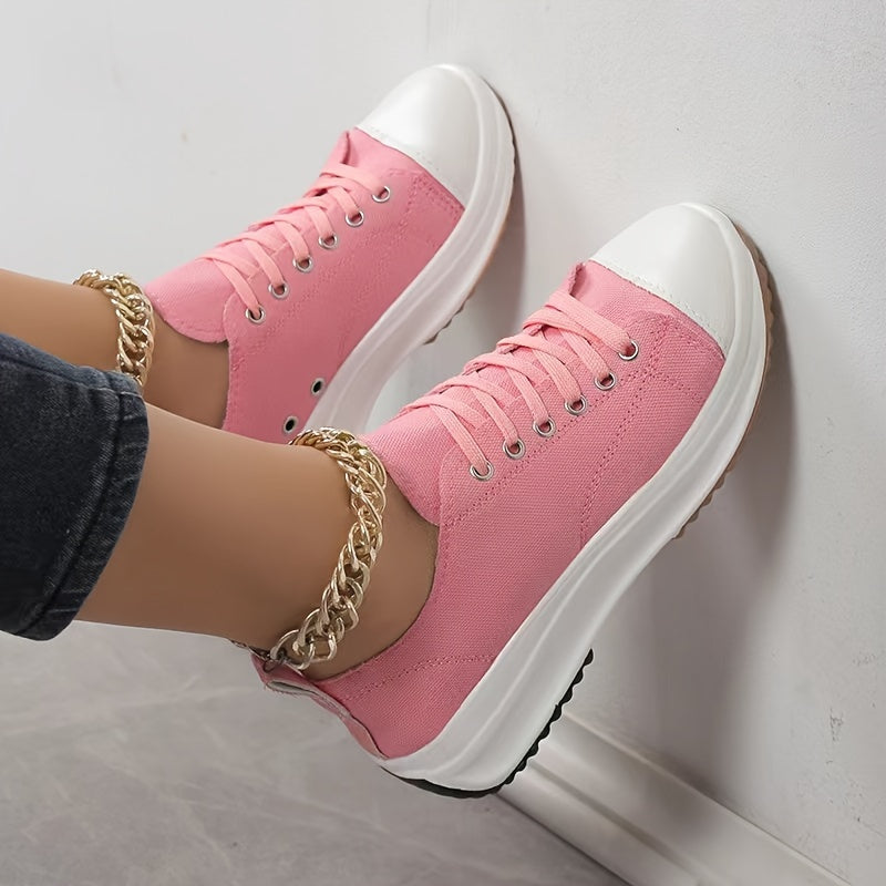 Women's Solid Color Casual Sneakers, Lace Up Soft Sole Platform Walking Shoes, Low-top Canvas Shoes