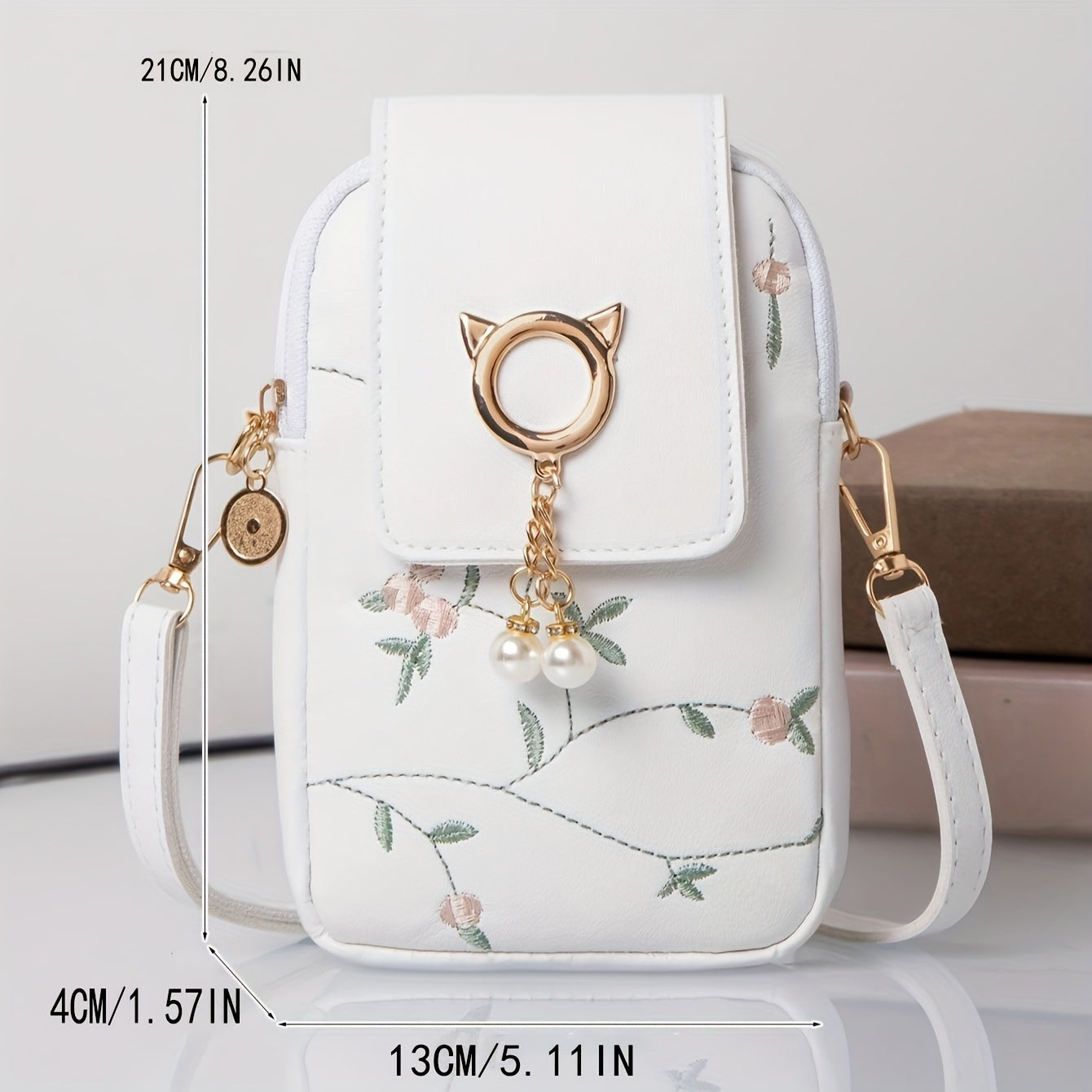 Fashion Embroidered Geometric Crossbody Bag PU Leather with Adjustable Strap, Lightweight Messenger Bag with Zipper Closure and Polyester Lining, Chic Metal Decor Shoulder Bag for Various Occasions