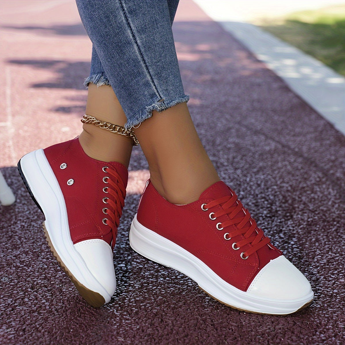 Women's Fashion Sneakers Casual Lace-Up Canvas Shoes with Rubber Sole - Non-Slip Plain Toe Low Top All-Season Sports Footwear with Fabric Inner and Insole