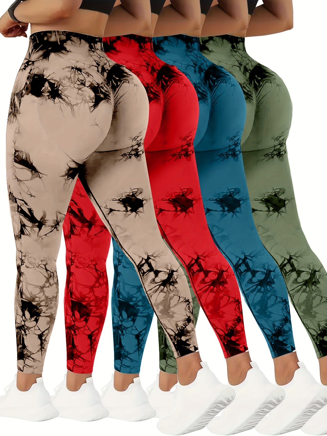 4pcs Tie Dye High Waist Sports Leggings, Running Workout Fitness YogaTight Pants, Women's Leggings