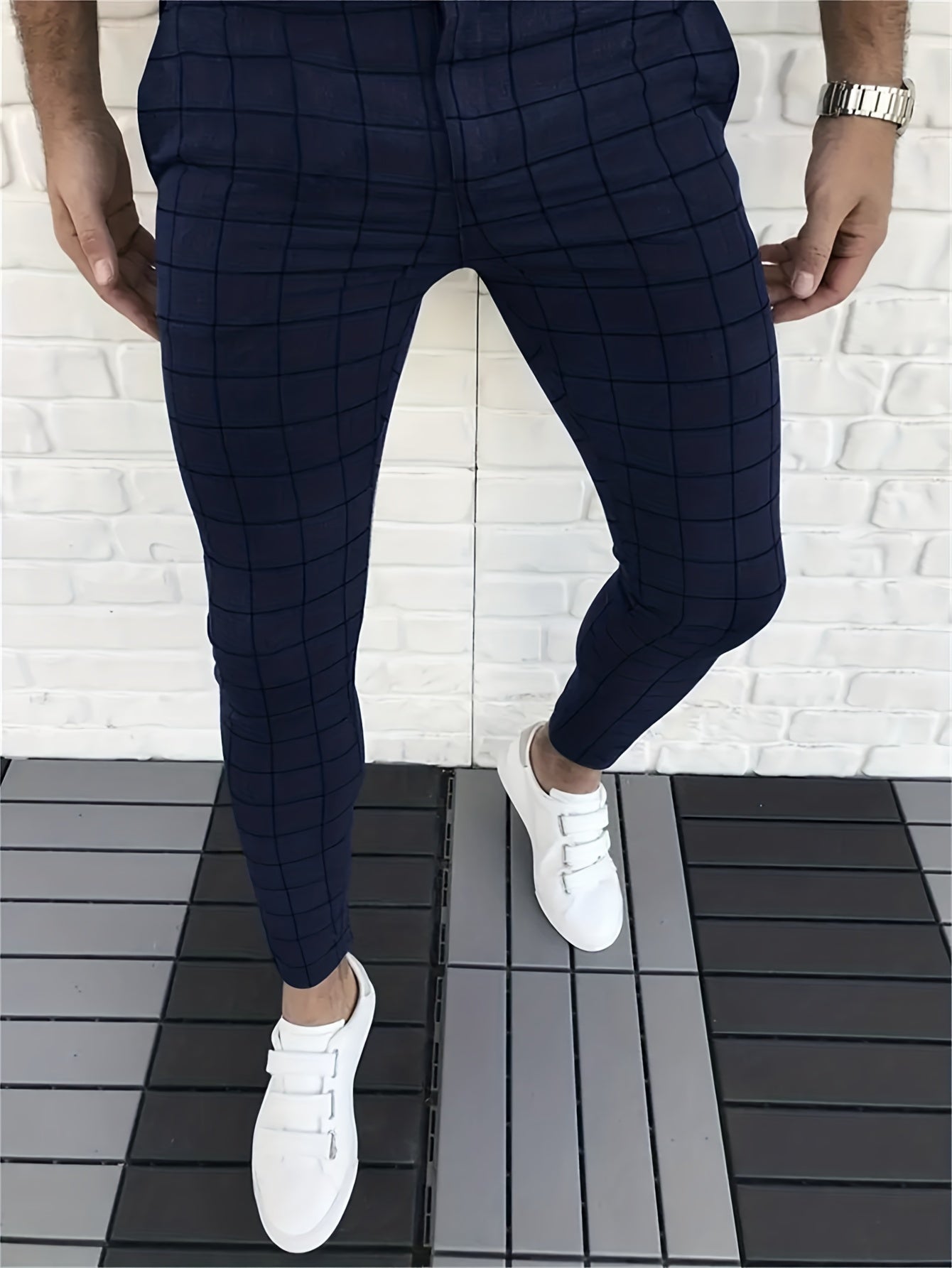 Elegant Plaid Slacks, Men's Casual Vintage Style Dress Pants For Business Banquet