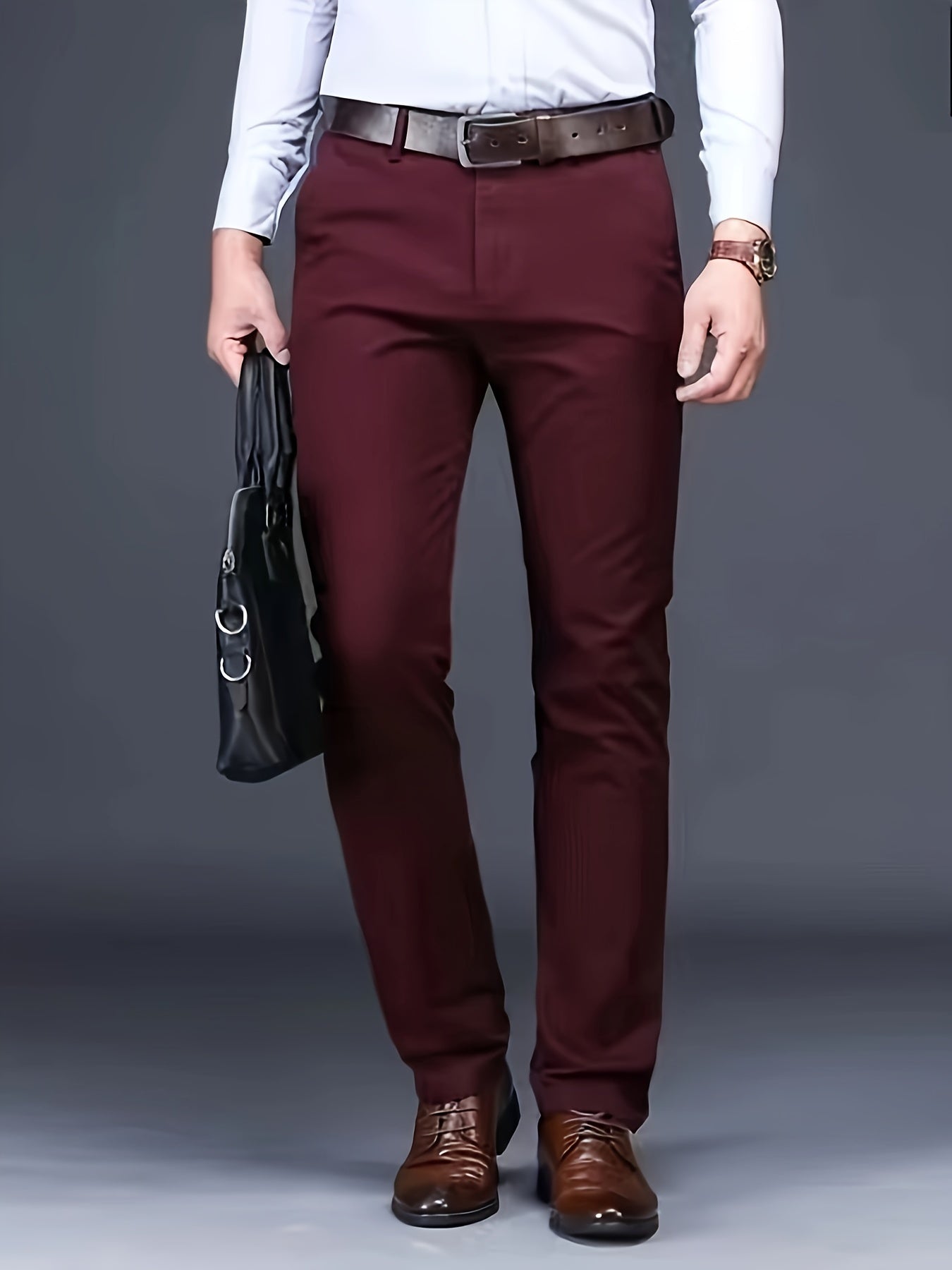 Men's Solid Business Slacks, Versatile Draping Trousers For Men, Light Business Style