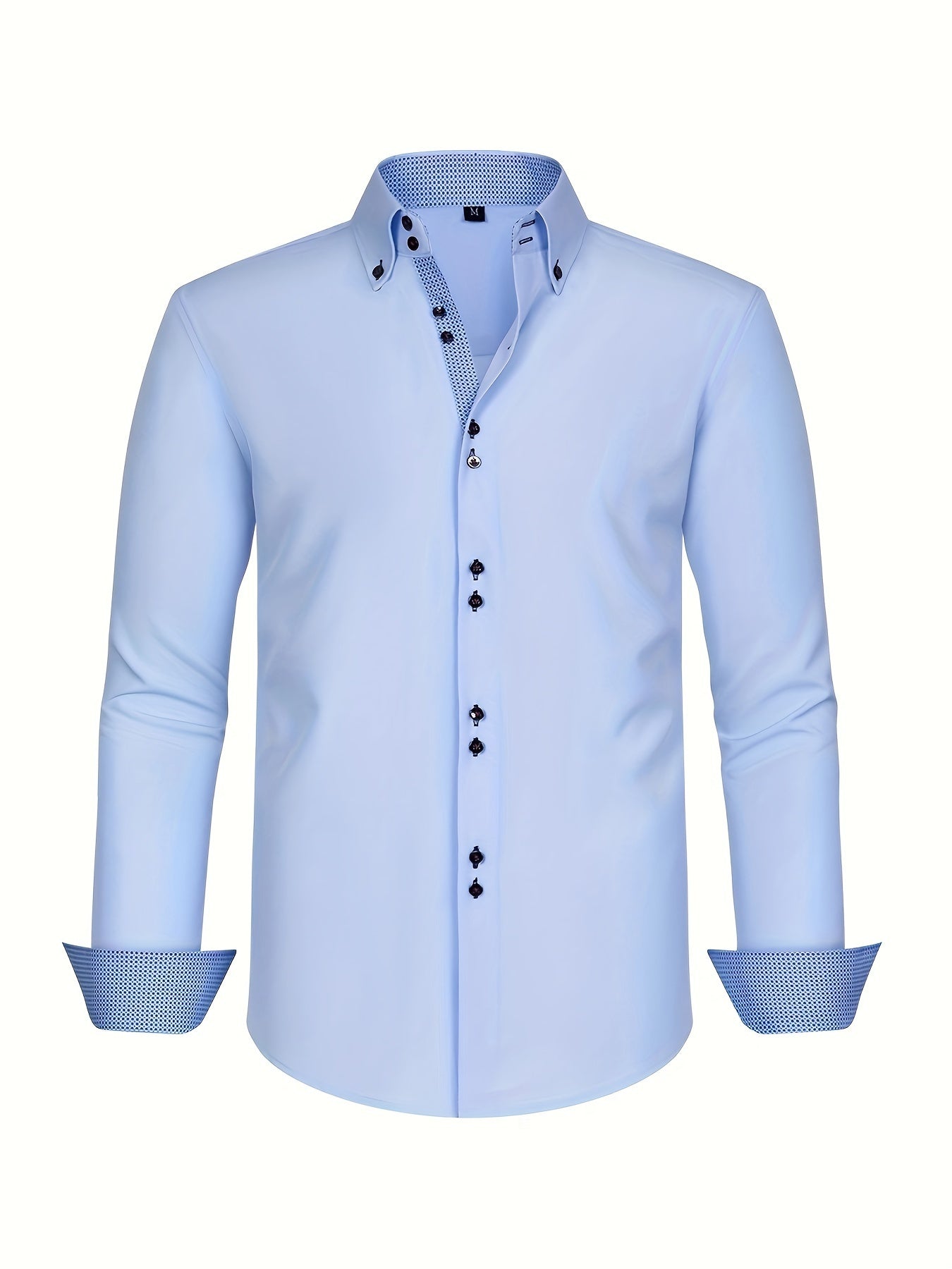 Elegant Formal Men's Long Sleeve Button Up Shirt For Spring Fall, Business Meeting Occasions, Mature Style