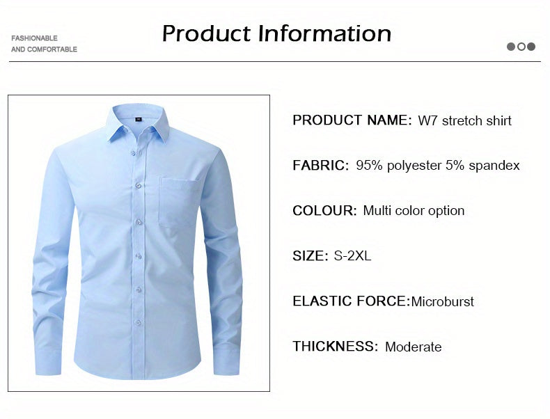 Men's Formal Classic Design Button Up Shirt With Chest Pocket, Male Clothes For Spring And Fall Business Occasion