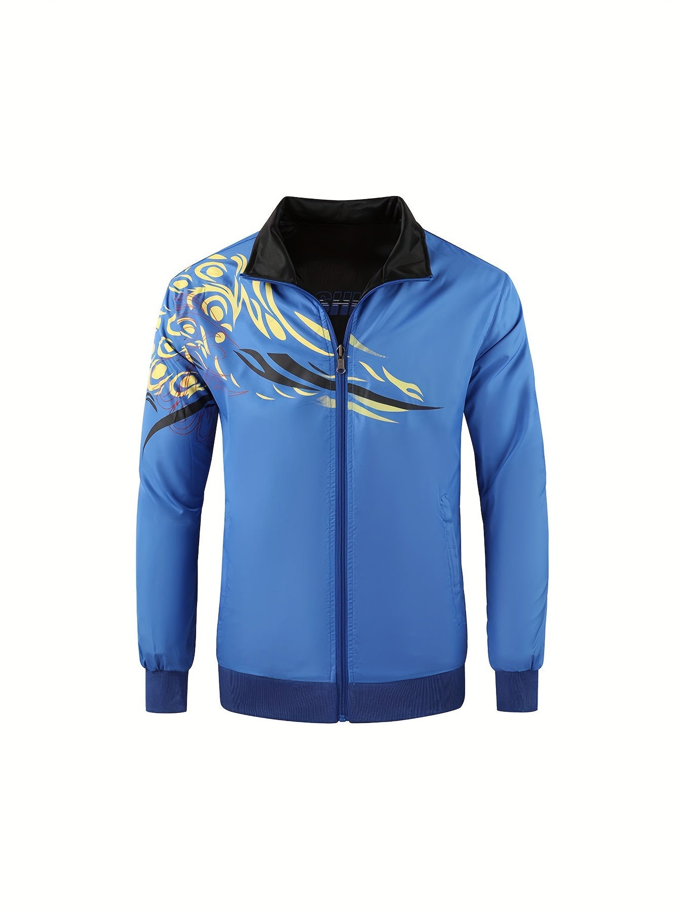 Men's Fashion Athletic Reversible Jacket With Geometric Print - Lightweight Spring/Autumn Stand Collar Jacket With Pockets