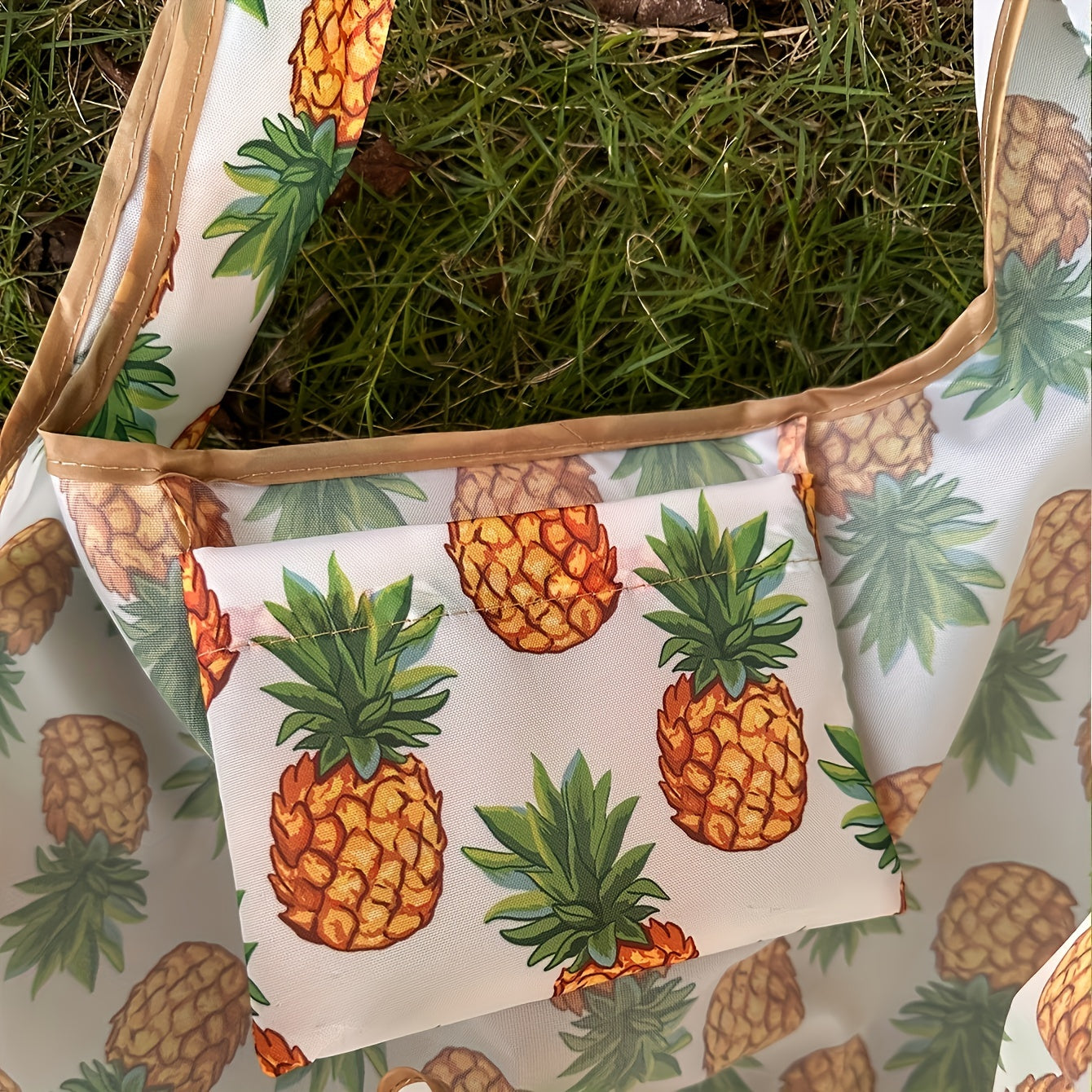 Waterproof Large Capacity Portable Lightweight Shopping Bag With Inner Bag, Cute Pineapple Printed Pattern Outdoor Camping Travel Luggage Bag