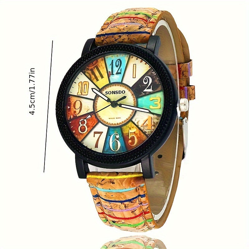 Fashion Flower Dial Wood Grain Men's Watch, Turntable Men And Women Quartz Watch, Ideal Choice For Gifts