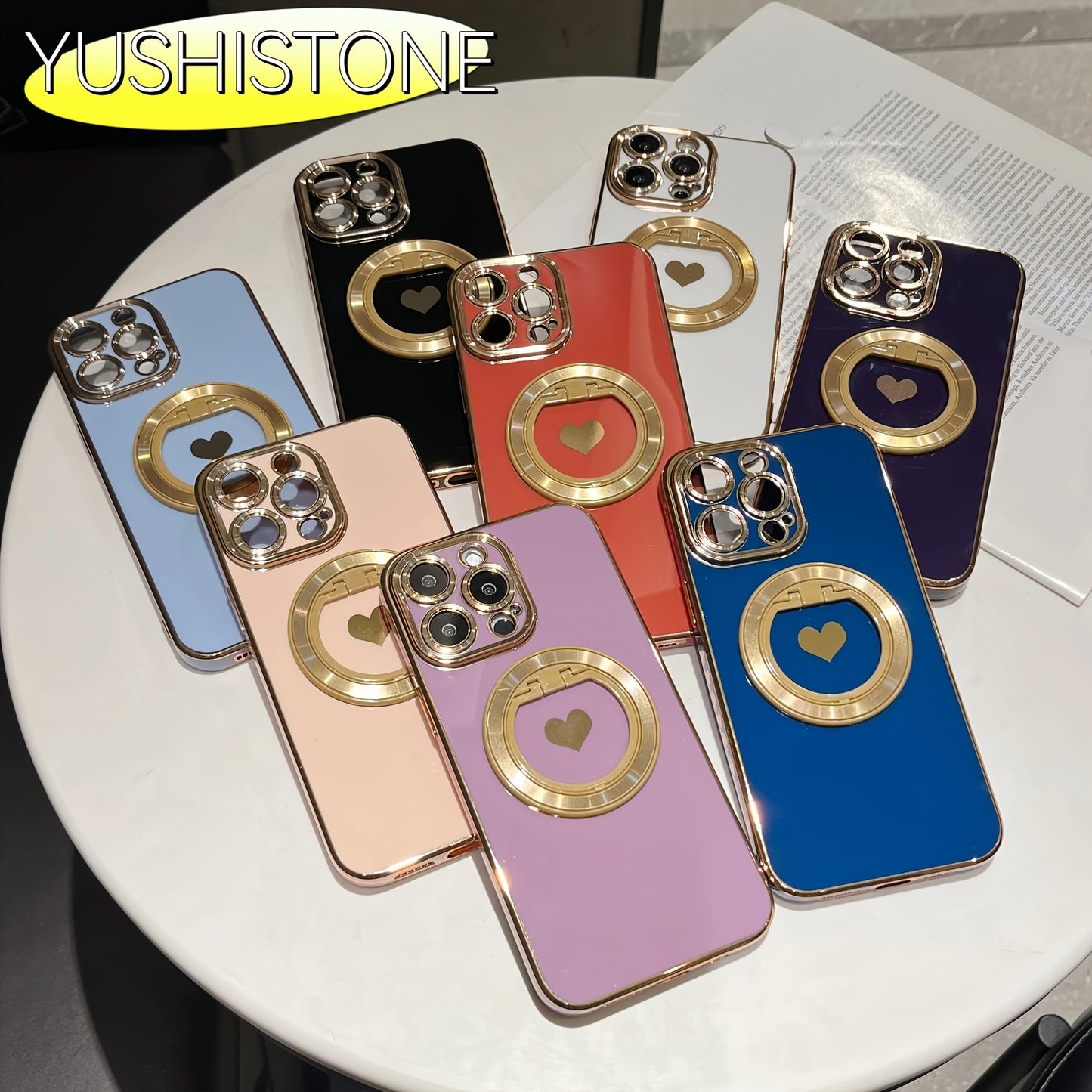 Electroplated Heart-shaped Solid Color Stand For Phone Case Suitable For IPhone 15Promax/15/15Pro/15plus/14Promax/14Pro/14/14plus/13Promax/13Pro/13/12Promax/12Pro/12 Protective Case