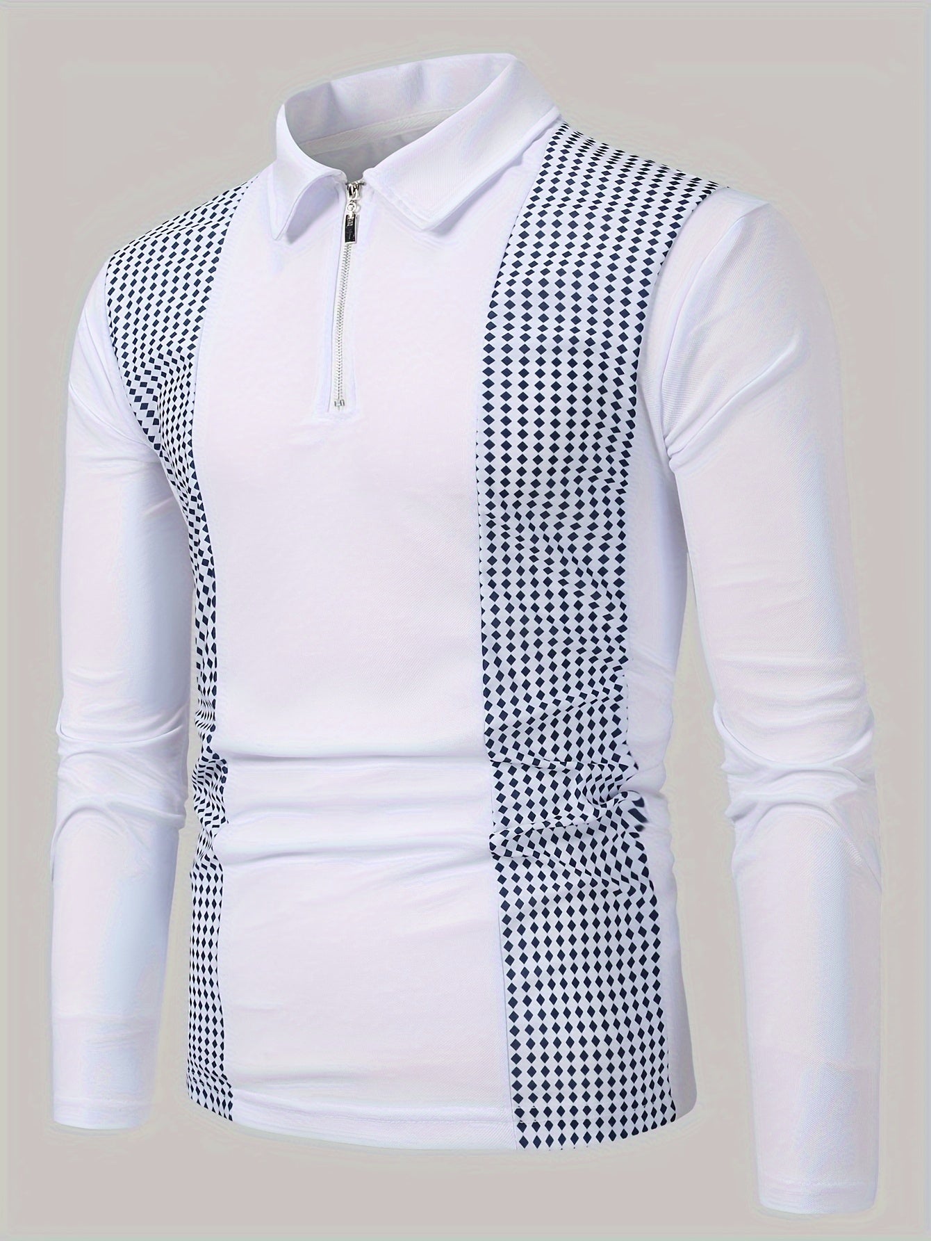 Polka Dot Print Men's Color Block Casual Long Sleeve Lapel Shirt, Spring Fall