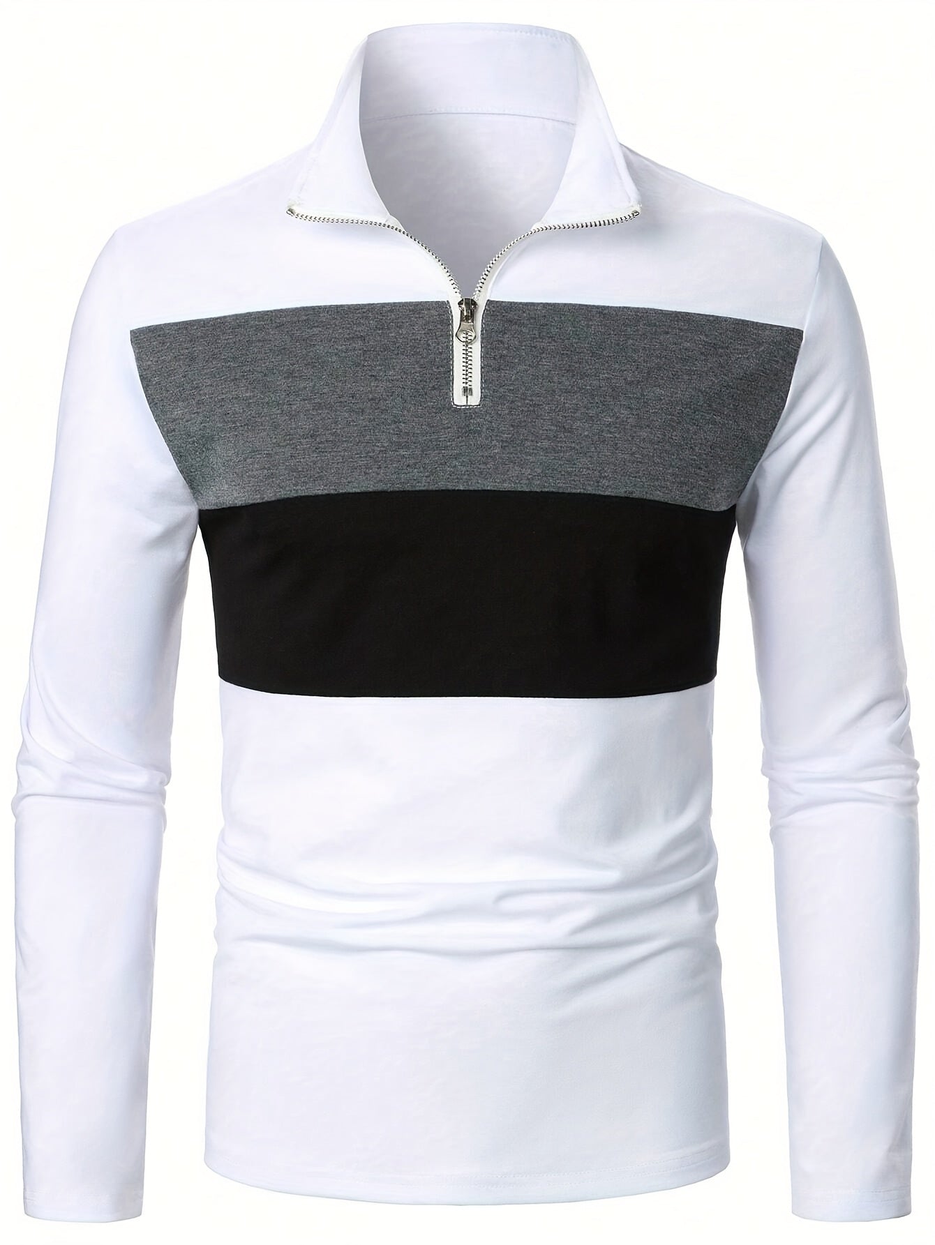 Men's Color Matching Golf Shirt, Casual Breathable Half Zipper Long Sleeve Shirt For Spring Fall Outdoor Activities