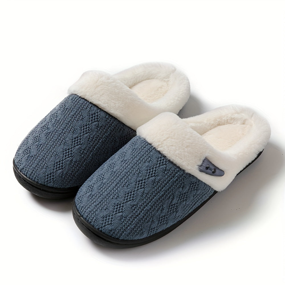 Solid Color Slippers, Casual Slip On Plush Lined Shoes, Comfortable Indoor Home Slippers