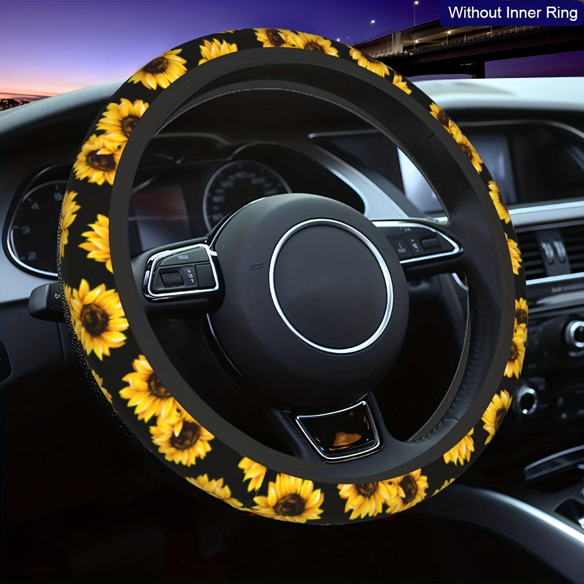 1pc Sunflower Pattern Car Steering Wheel Cover - Universal 38.1 Cm Anti-Slip Car Steering Wheel Protector Cover, Car Interior Accessories