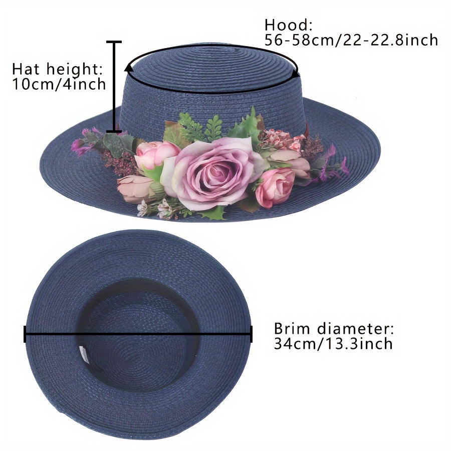 Handmade Flower Straw Hat Solid Color Elegant Beach Sunscreen Hat Small Top Hats Easter For Women