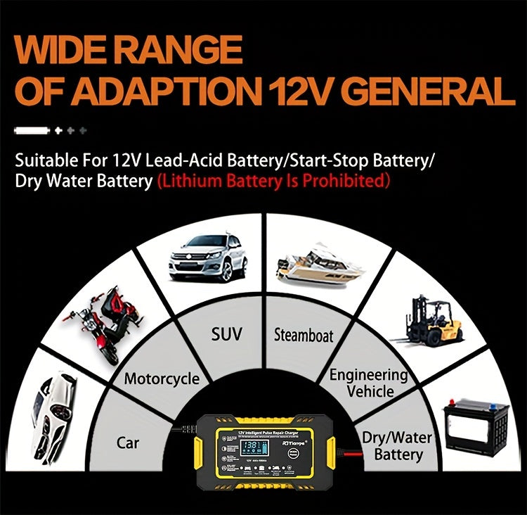 Car Battery Charger, 12V 2Ah-100Ah Smart Battery Trickle Charger Automotive Battery Maintainer Desulfator With Temperature Compensation