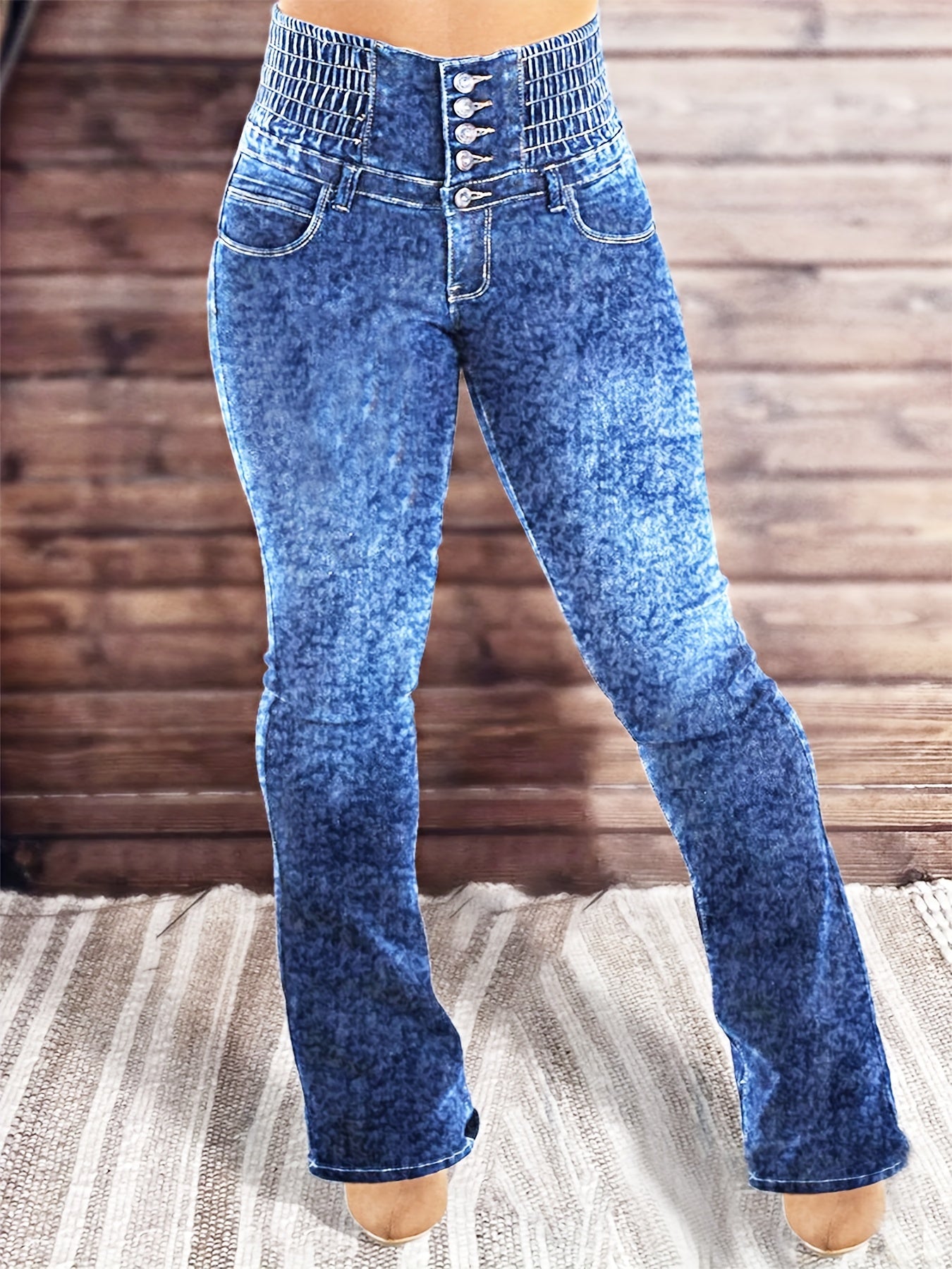 High Waist High-Rise Stretchy Jeans With Multiple Pockets, Spandex Blend, Cotton And Polyester Fabric, Sensual Design, Machine Washable, YIWEIDI Brand