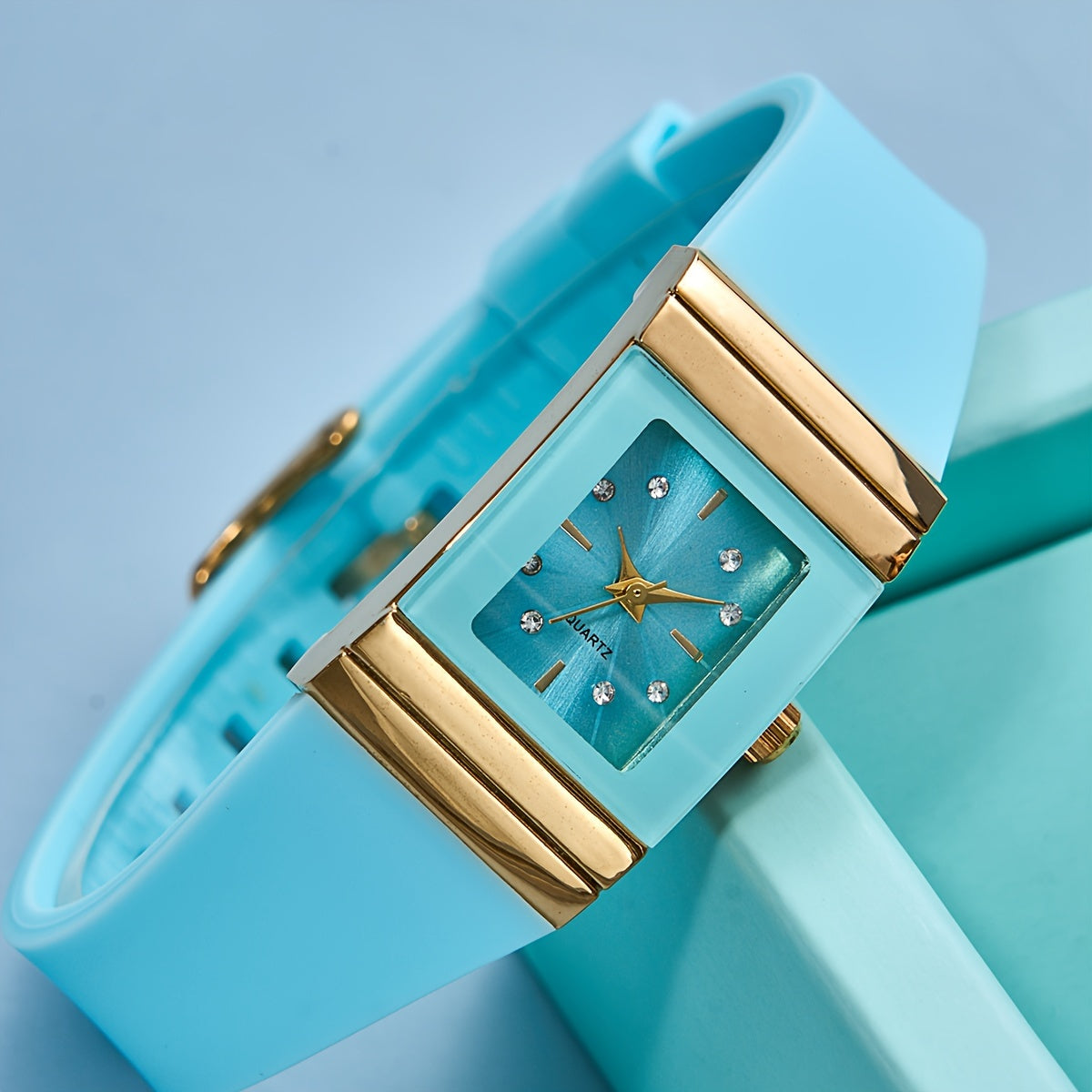 Women's Casual Square Pointer Quartz Watch Rhinestone Fashion Analog Silicone Band Wrist Watch