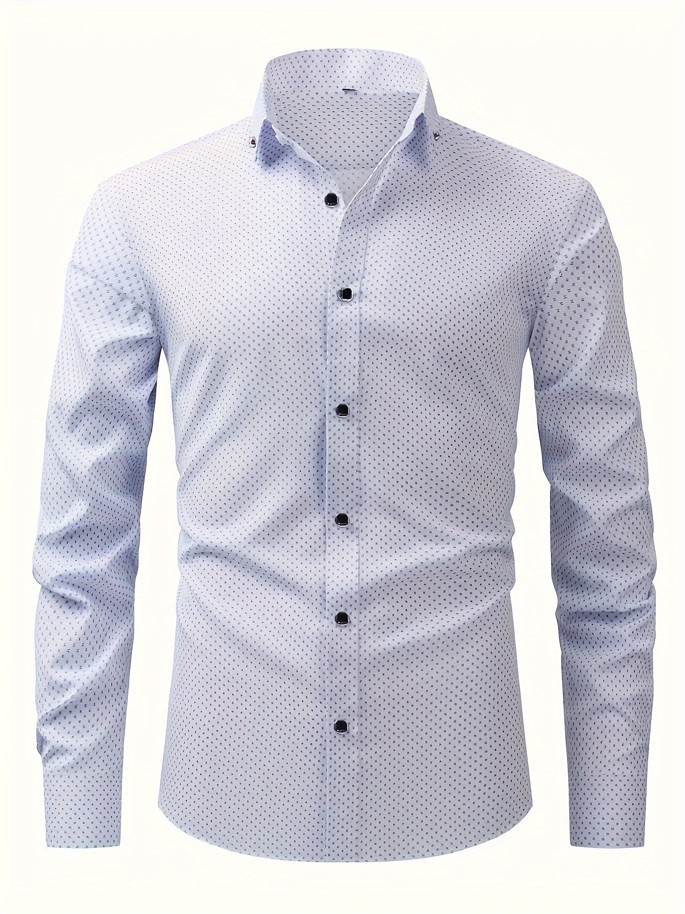 Men's Geometric Pattern Allover Print Dress Shirts, Long Sleeve Casual Button Down Shirt For Formal Occasions