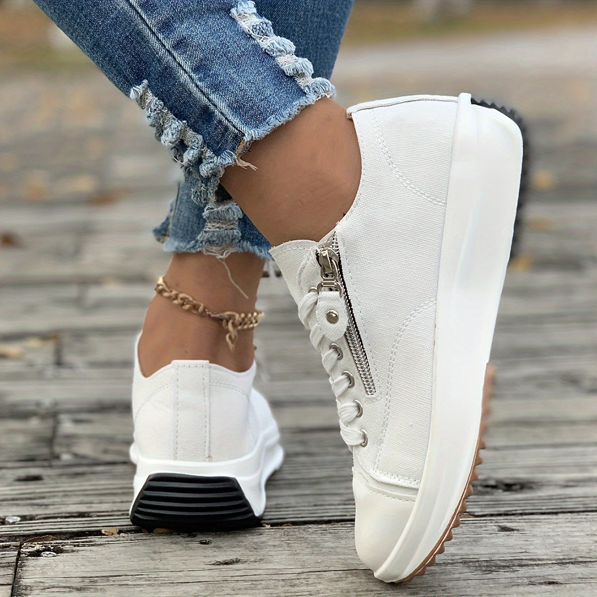 Women's Summer Canvas Sneakers - Chunky Sole, Casual Skate Shoes, Lace-Up, Versatile Sports Footwear