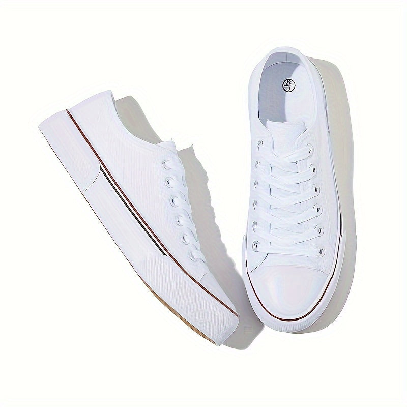 Women's Casual Fashion Sneakers - Lightweight Solid Color Canvas Shoes with Rubber Toe, Low Top Lace-up Closure, Plain Toe Design, Durable Rubber Sole, Comfortable Canvas Insole & Lining - Versatile All-Season Footwear