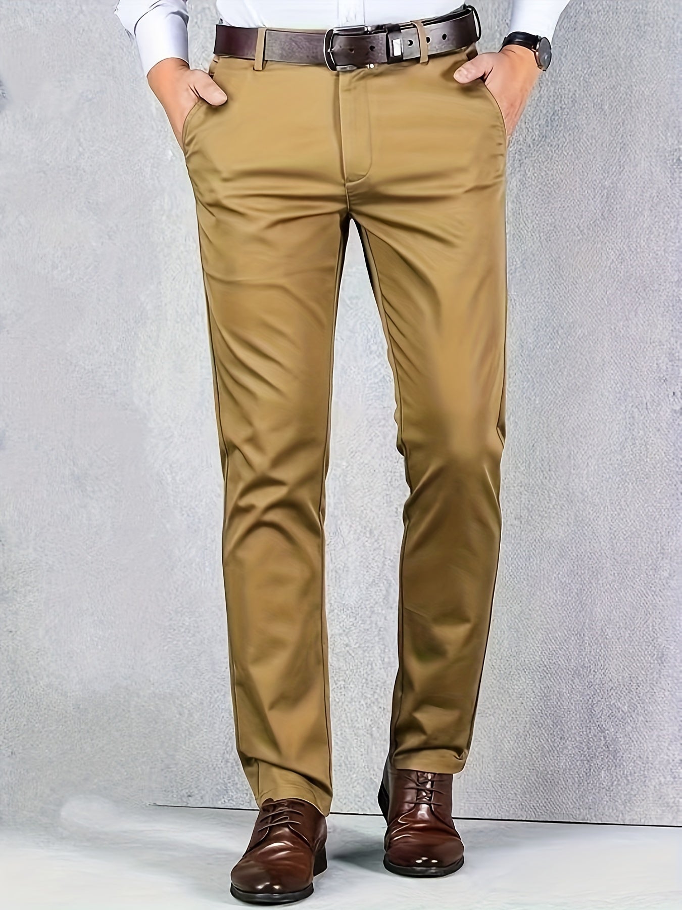 Men's Solid Business Slacks, Versatile Draping Trousers For Men, Light Business Style