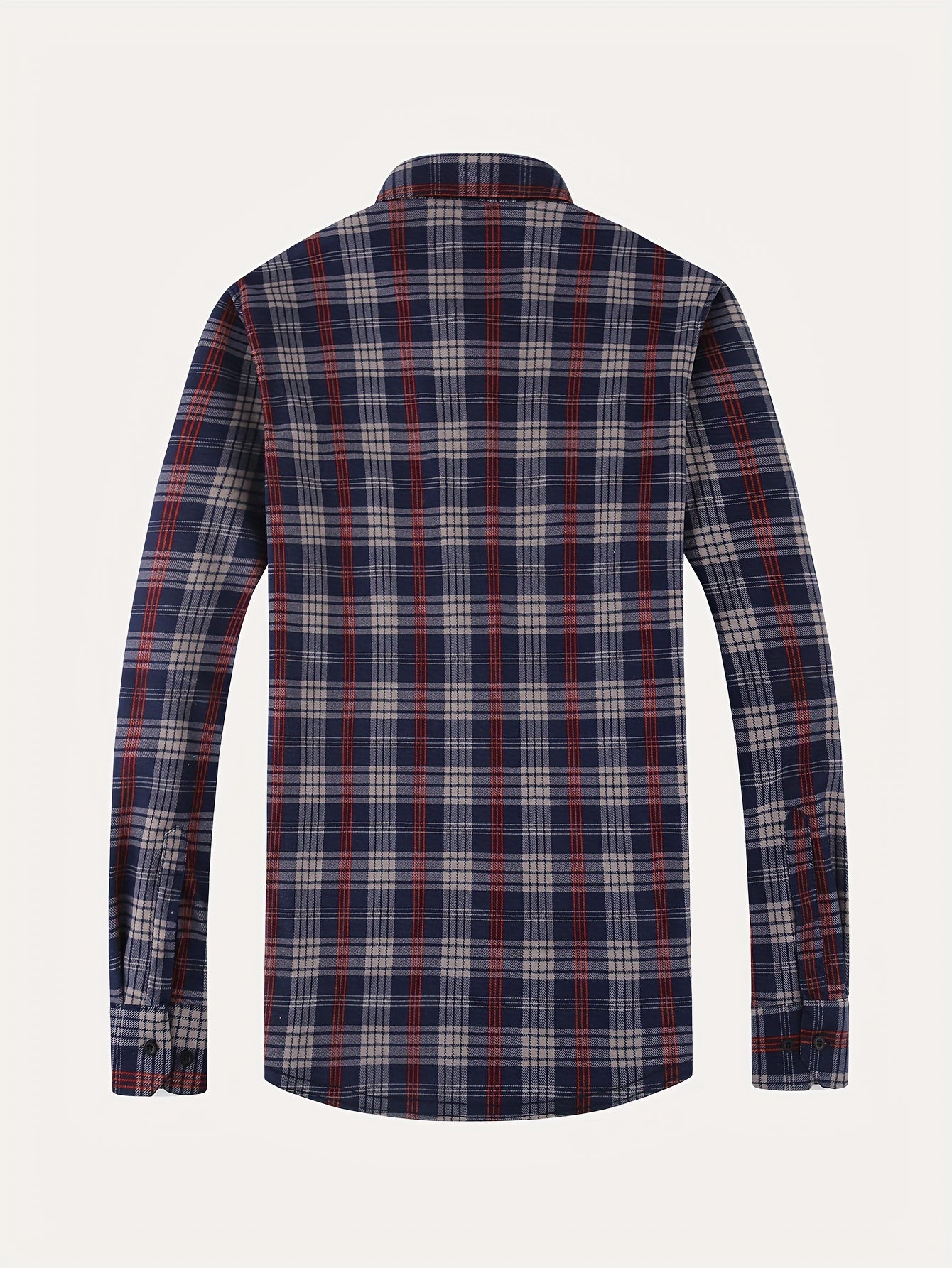 Men's Fleece-Lined Casual Plaid Shirt - Warm, Comfortable & Wrinkle-Resistant for Fall/Winter | Long Sleeve, Slim Fit with Button-Up Front, Polyester Blend, Non-Sheer - Stylish Men's Autumn & Winter Wear