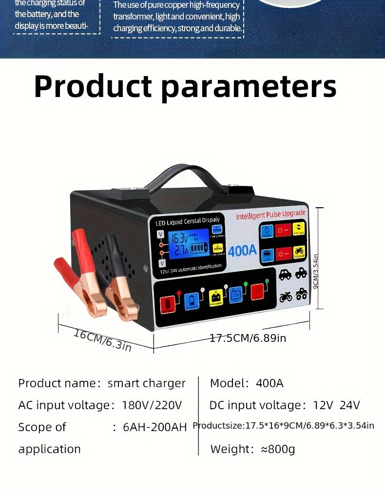 Automotive Battery Charger 12V24V V Motorcycle Battery Pure Copper Intelligent Repair Automatic Charger