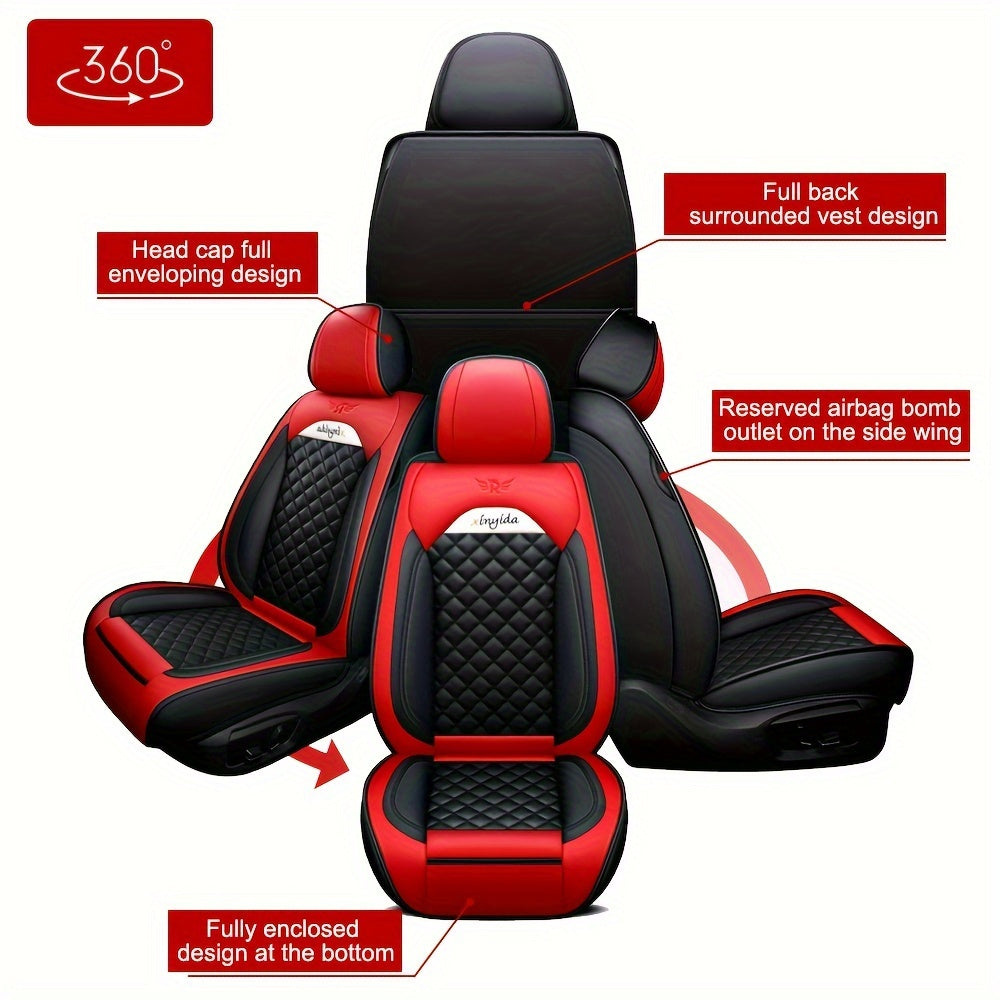 Car Standard Seat Covers 5 Seats Front And Rear Seat Covers Wear Resistant Cushions Red