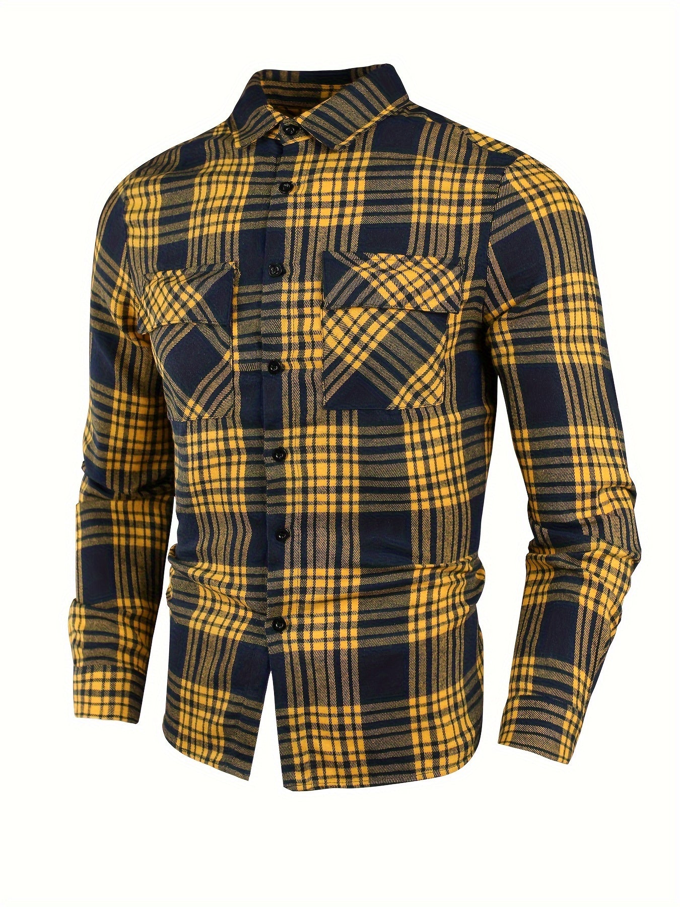 Men's Casual Vintage Checkered Flannel Long Sleeve Shirt - Polyester Blend, Button-Up Lapel Collar, Regular Fit, Woven Non-Stretch Fabric for Spring/Fall - Versatile Layering Fashion Piece