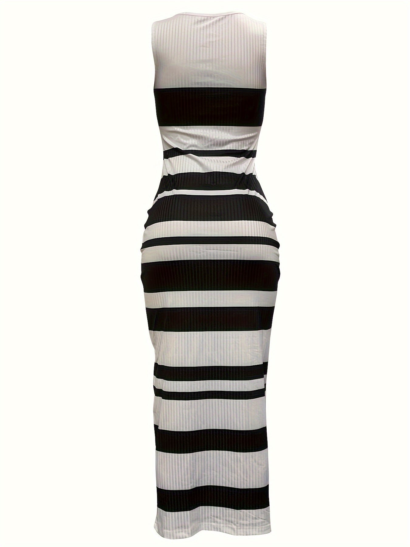 Striped Print V-neck Tank Dress, Sexy Sleeveless Bodycon Maxi Dress, Women's Clothing