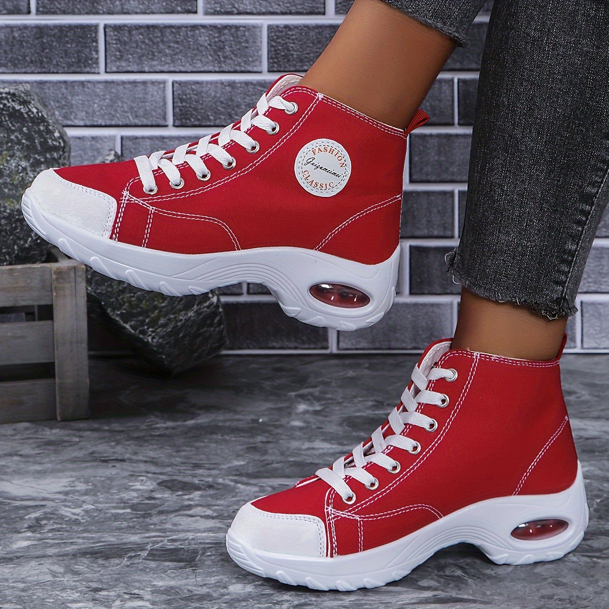 Women's High-Top Canvas Sneakers, Breathable Comfortable Chunky Shoes, Versatile Lace Up Platform Shoes