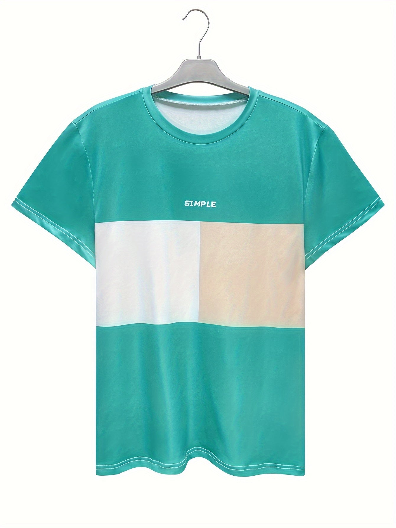 Color Block Men's Casual Short Sleeve Crew Neck T-shirt, Summer Outdoor Leisure