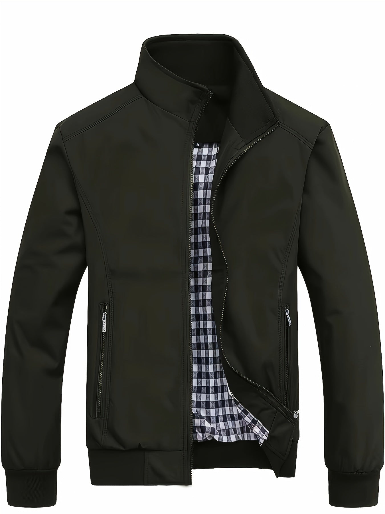 Solid Stand Collar Jacket For Men, Fashion Casual Zip-up Jacket For Spring Fall