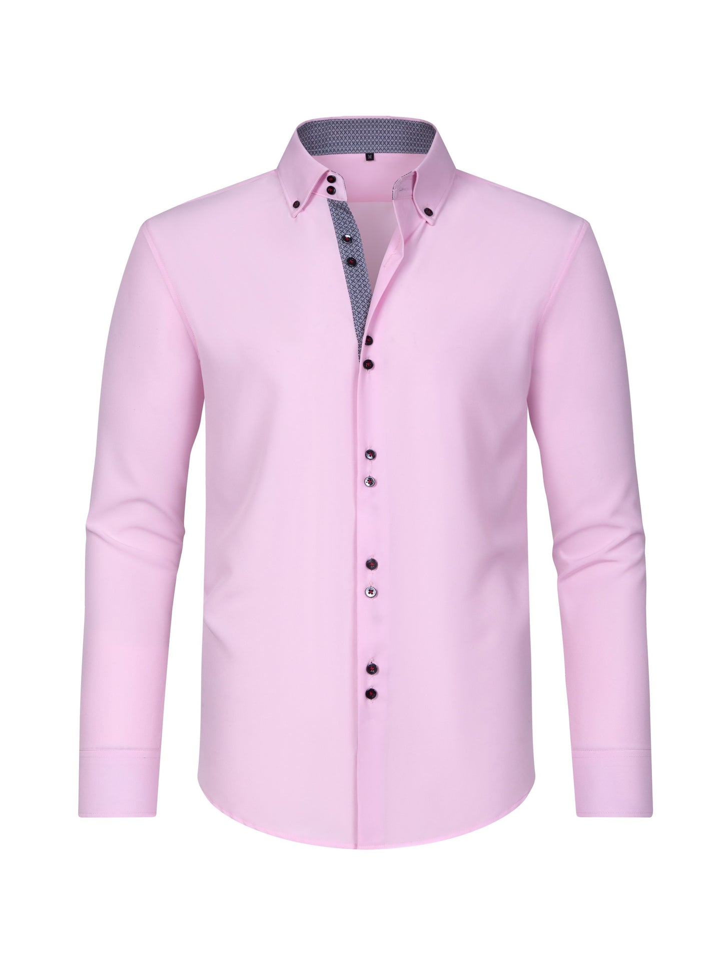 Men's Solid Color Lapel Collar Design Dress Shirts, Long Sleeve Casual Button Down Shirt For Formal Occasions