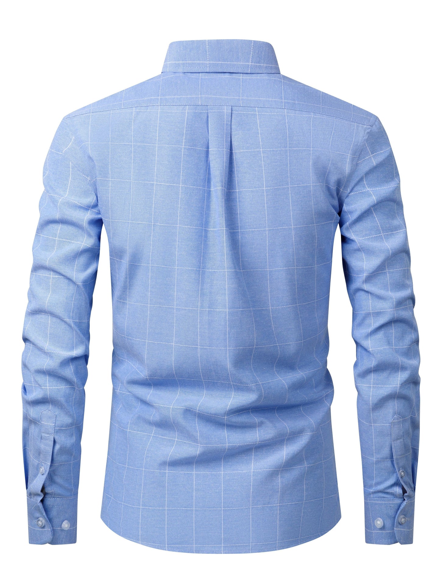 Men's Cotton Blend Grid Checked Long Sleeve Shirt For Spring And Fall, Casual Business Versatile Shirt Formal Wear