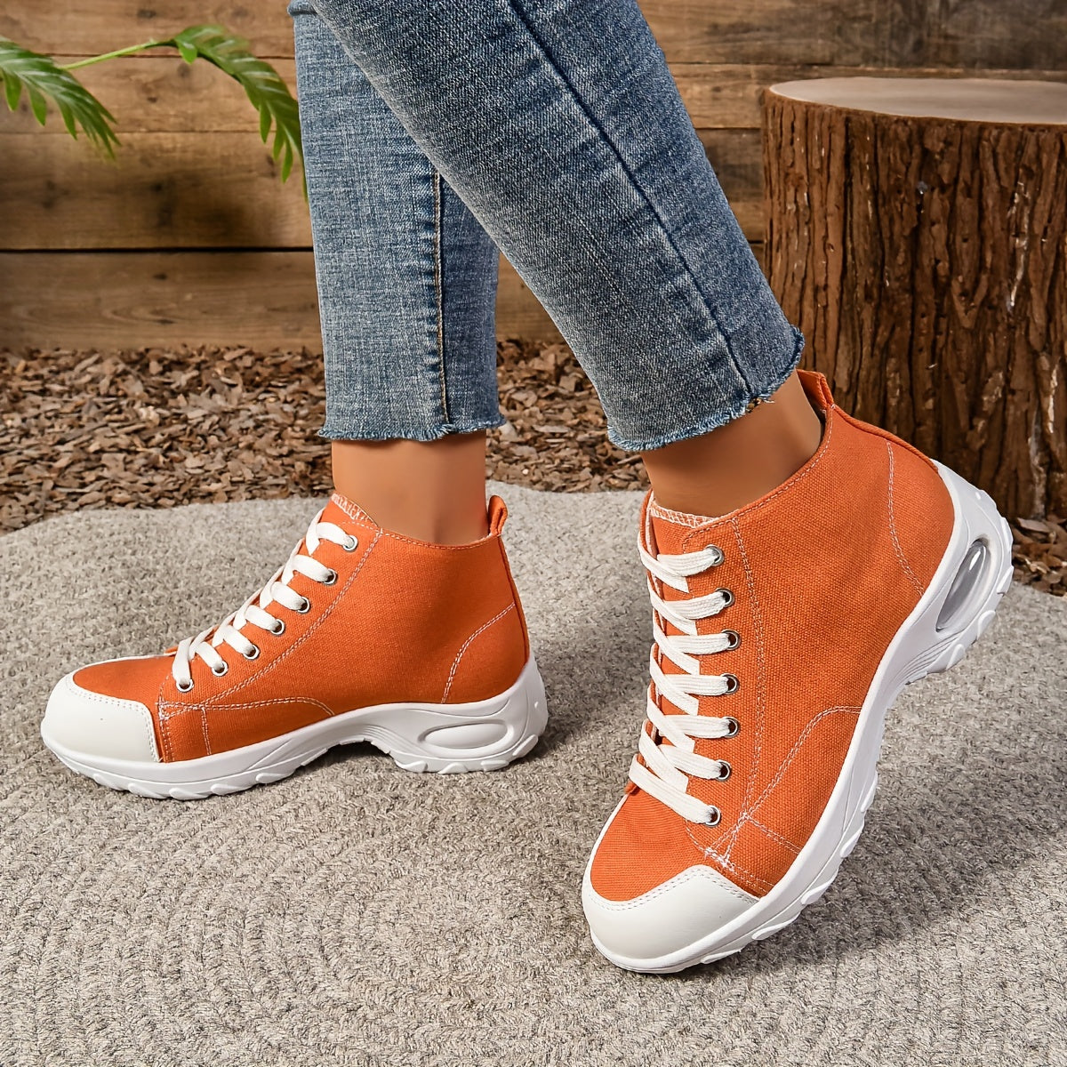 Women's Mid-Top Canvas Sneakers - Casual Lace-Up, Breathable Fabric, All-Season Comfort