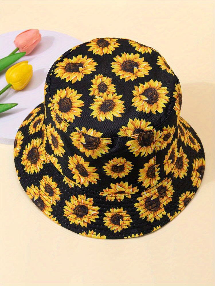 Sun Flower Fisherman Hat Trend Printed Casual Bucket Hat Women Outdoor Sunscreen Travel Beach Hats