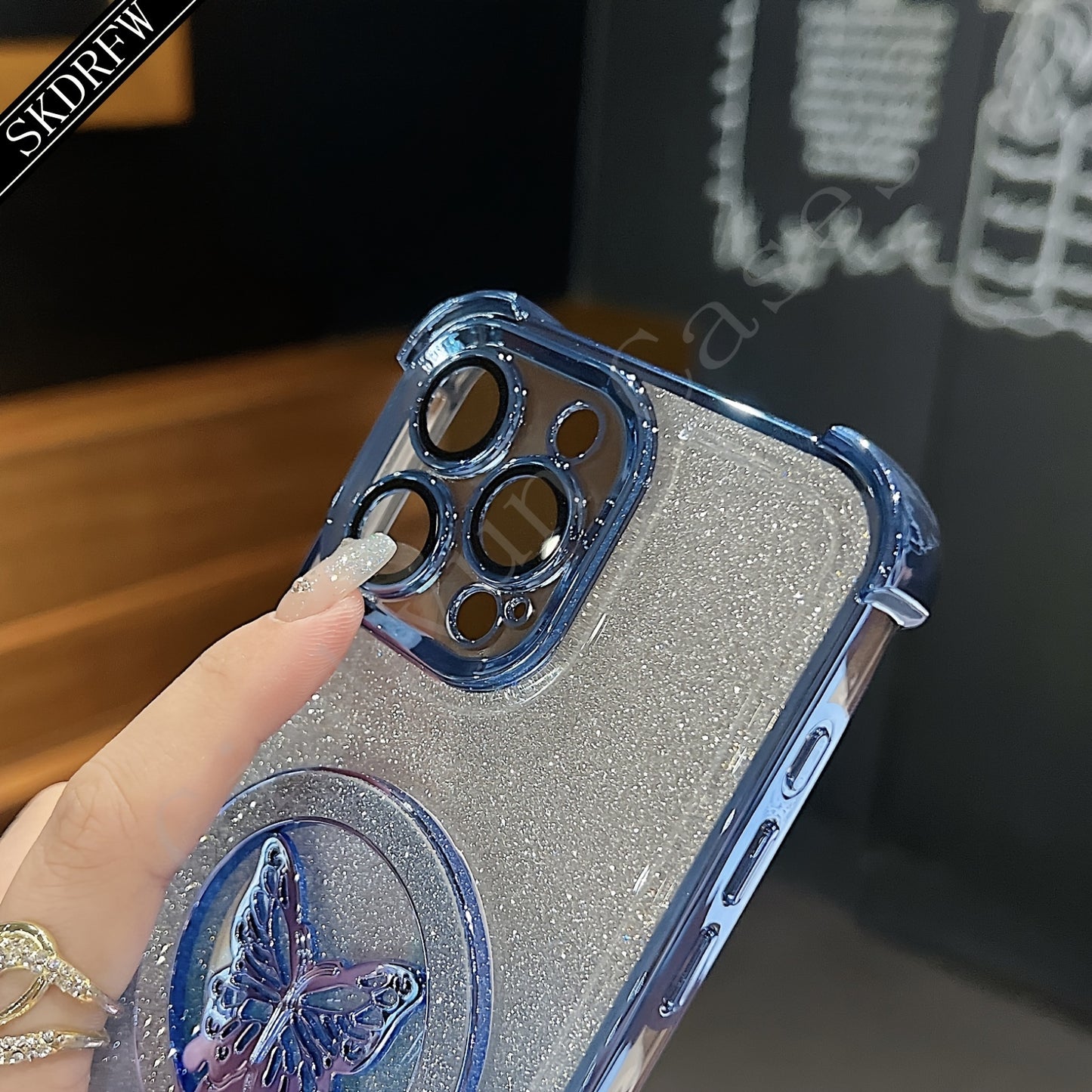 New Luxury Butterfly Glitter Bracket Super Strong Magnetic Ring with Lens Protection Film Transparent Electroplated Mobile Phone Case Suitable for Apple Mobile Phones for iPhone 16/16pro/16plus/16promax/15/15pro/15plus/15prom