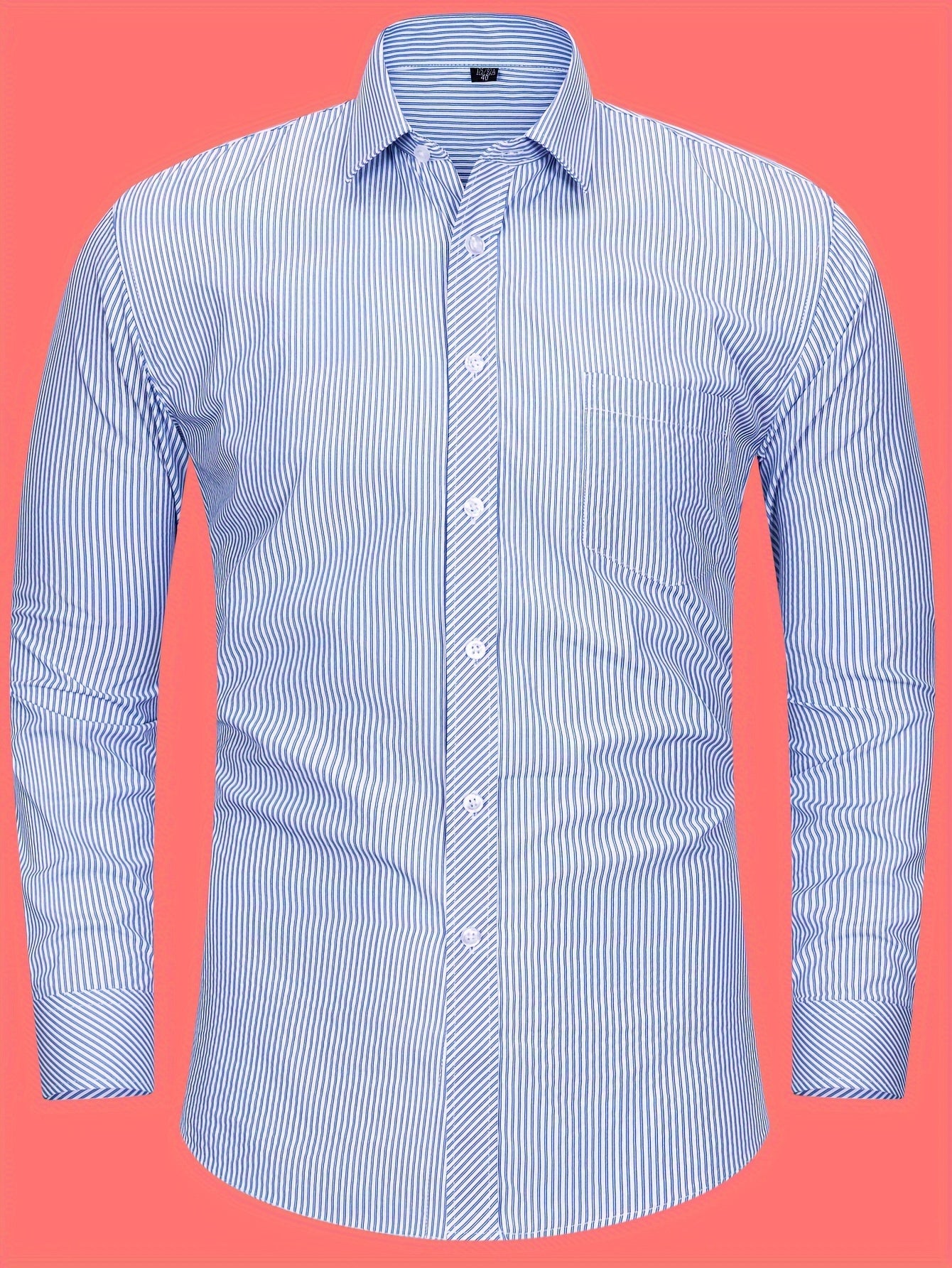 Men's Classic Striped Long Sleeve Shirt - Casual & Business Style, Polyester, Non-Stretch Fabric, Button Detail