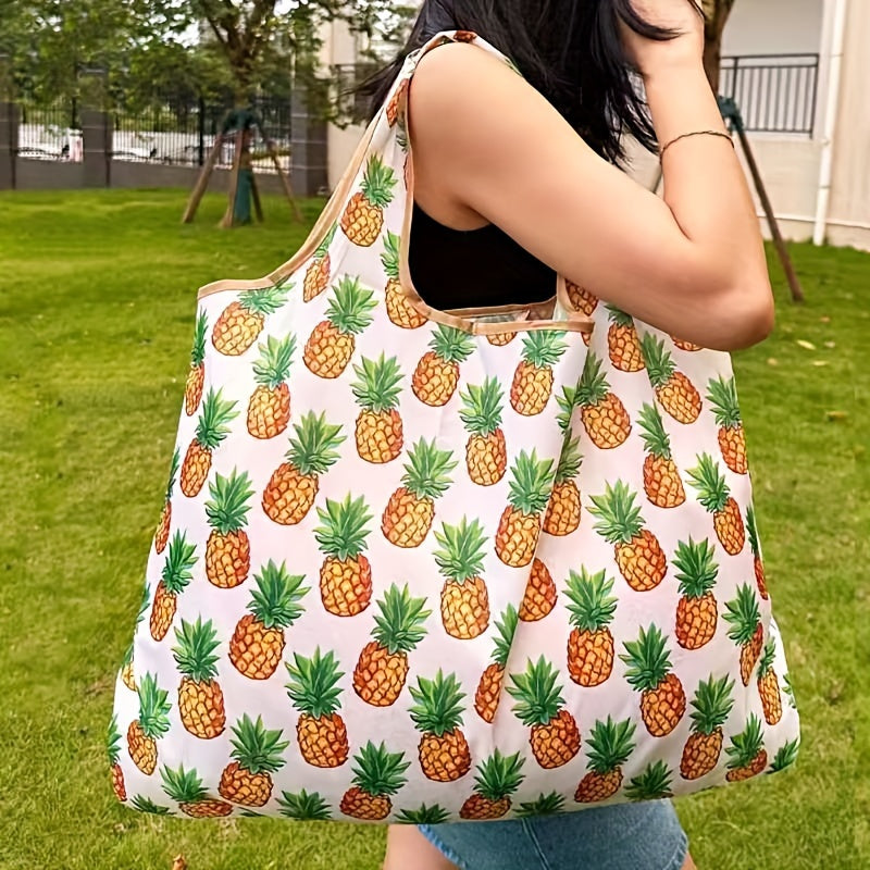 Waterproof Large Capacity Portable Lightweight Shopping Bag With Inner Bag, Cute Pineapple Printed Pattern Outdoor Camping Travel Luggage Bag