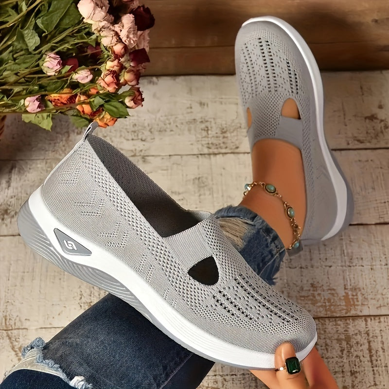 Womens Lightweight Knit Cut-out Sneakers - Ultra-Casual, Exceptionally Breathable Sports sole, Easy Slip-On Shoes with Super Lightweight Construction and Flat Heel for Comfort - Perfect for Outdoor Walking and Casual Strolls